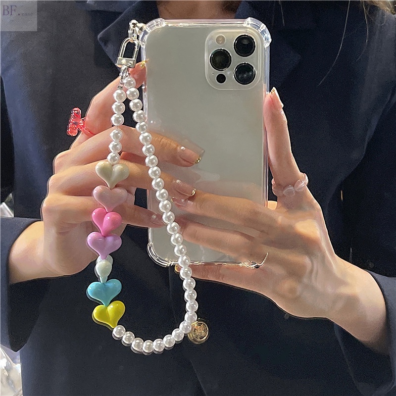 Casing Soft Case TPU Transparan + Strap Mutiara Untuk Samsung S20FE / S20 / S10 / S8 / S9 + / Note8 / Note9 / Note10 / S21 / S22 Ultra