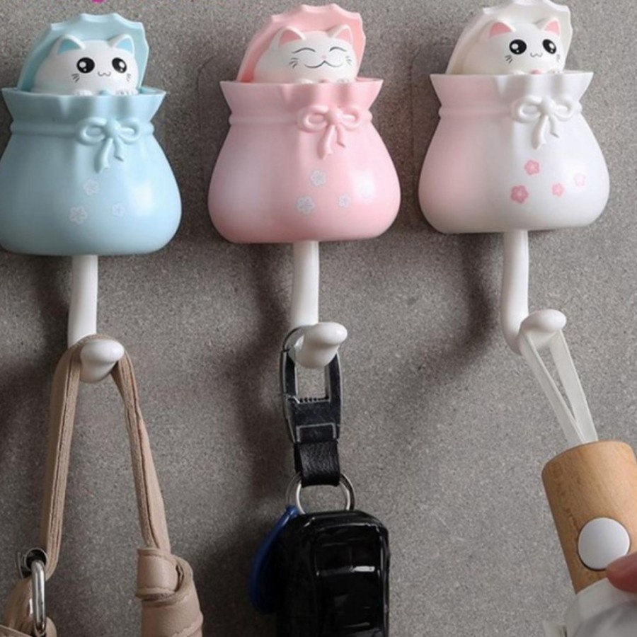 Gantungan Dinding Kucing Kartun Boneka Hook Hanger Payung Kunci Mobil