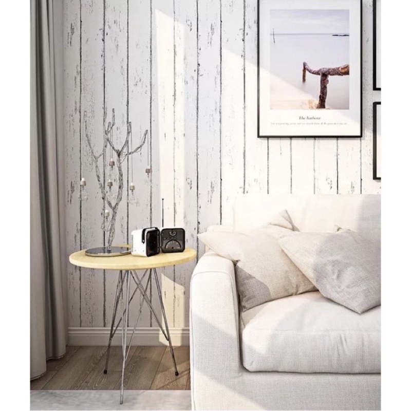 Wallpaper & stiker motif kayu serat putih vintage dekorasi ruangan & perabot meja & lemari bisa COD