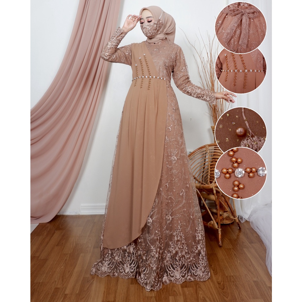 Dress Maudy / Kebaya Modern Original Terbaru / Gamis Brukat Tille Mix Payet / Seragaman Pesta / Outfit Kekinian