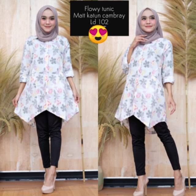 Atasan Pakaian Muslimah Flowy Tunic Baju Muslim Wanita