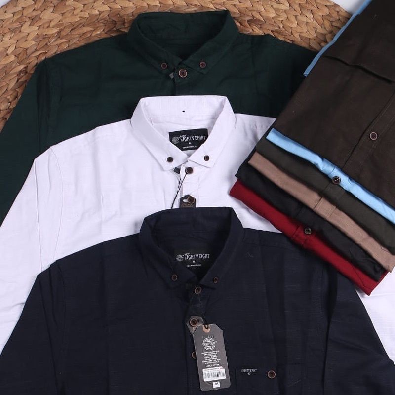 BAJU KEMEJA KERJA KERAH PRIA CASUAL FORMAL POLOS LENGAN PENDEK ORIGINAL TERBARU EIGHTYEIGHT