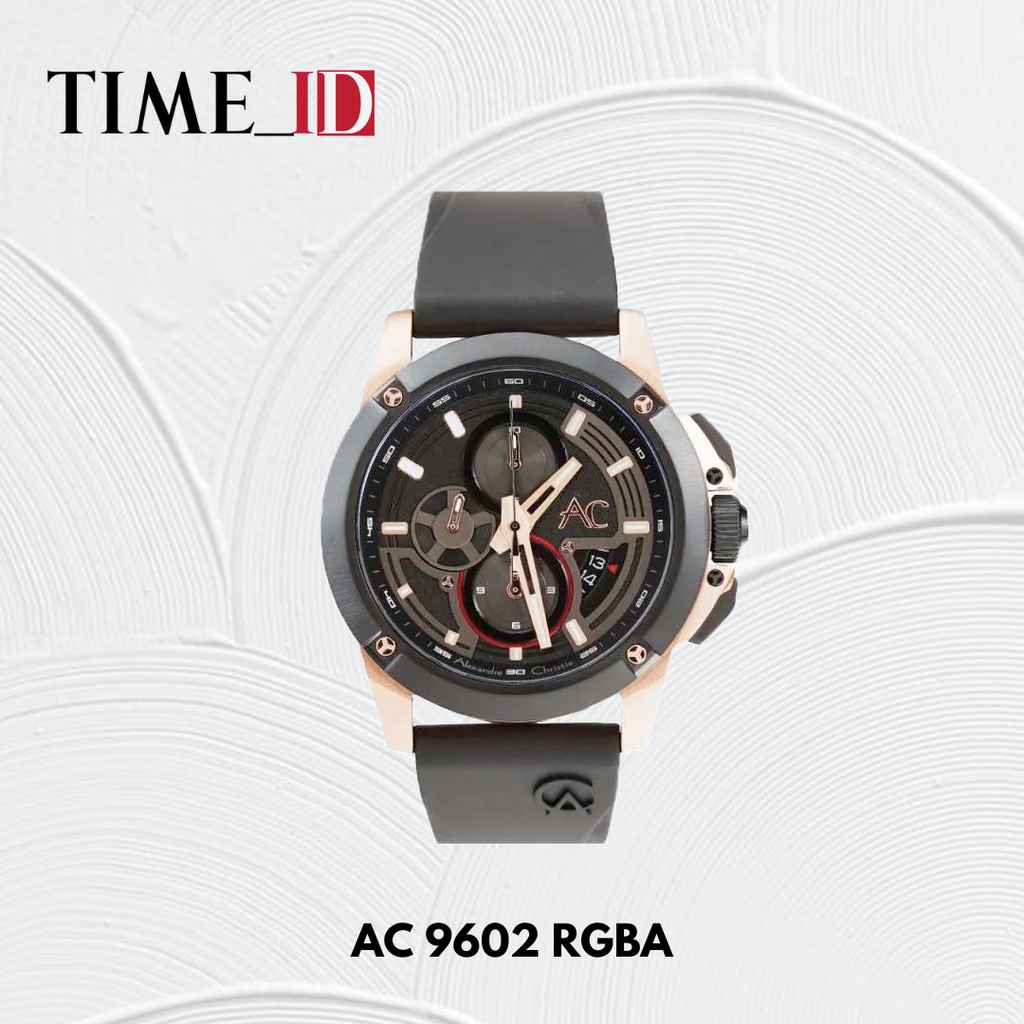 Jam Tangan Alexandre Christie 9602 BLACK ROSEGOLD RUBBER Pria