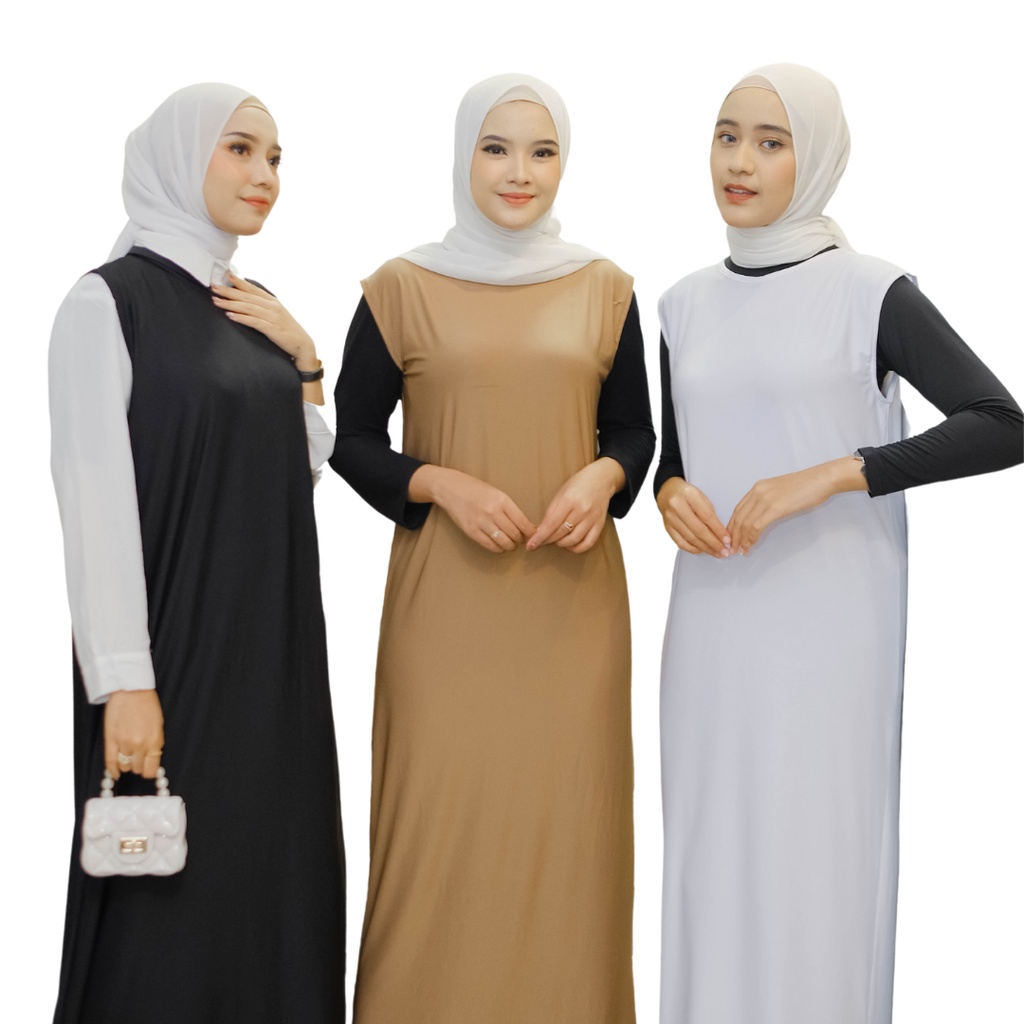 Span Inner Dress Inner Span INNER DRESS [SLEEVELESS] Bisa Buat Bumil |  SINGLET DALEMAN GAMIS MUSLIM ￼Inner Gamis / Daleman Gamis Hitam Polos Bahan Jersey