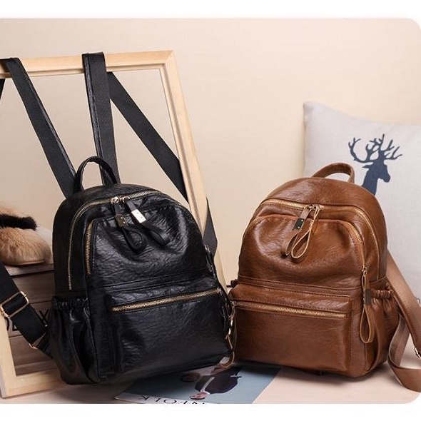 K8909 - BLACK/BROWN - TAS RANSEL BACKPACK PUNGGUNG KULIT PU LEATHER SALE TAS WANITA FASHION IMPORT MODIS ELEGAN TERMURAH TERLARIS TERBARU BAGSTORE JAKARTA TAS BATAM GT1364 LT1501 DJ2357 BQ2236 KPC8909 CR7060 B0224 EL6043 ZC1249