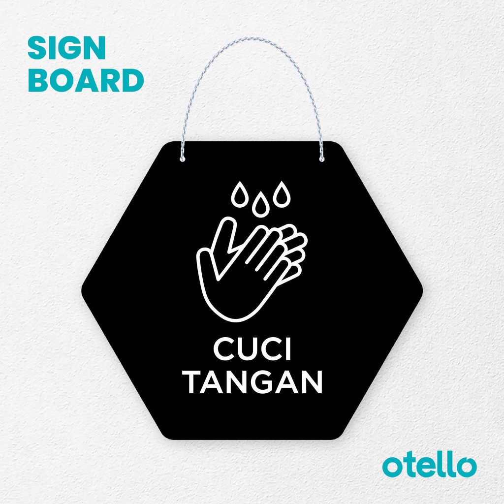 Otello Sign Cuci Tangan Signage Board Acrylic Papan Gantung Label Akrilik Rantai Petunjuk Toko Modern Minimalist Kafe Restoran Kantor Gedung