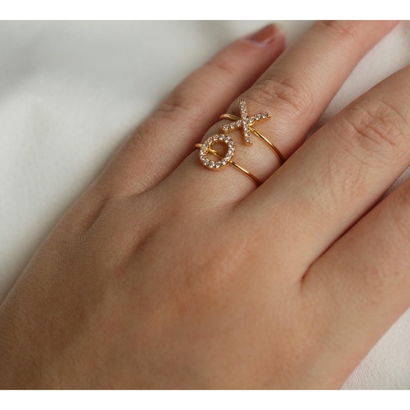 Ark.co - CINCIN Alphabet Ring huruf inisial zircon crystal