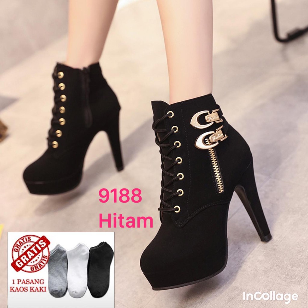 SEPATU BOOTS WANITA IMPOR HIGH BLOCK KOREA 9188