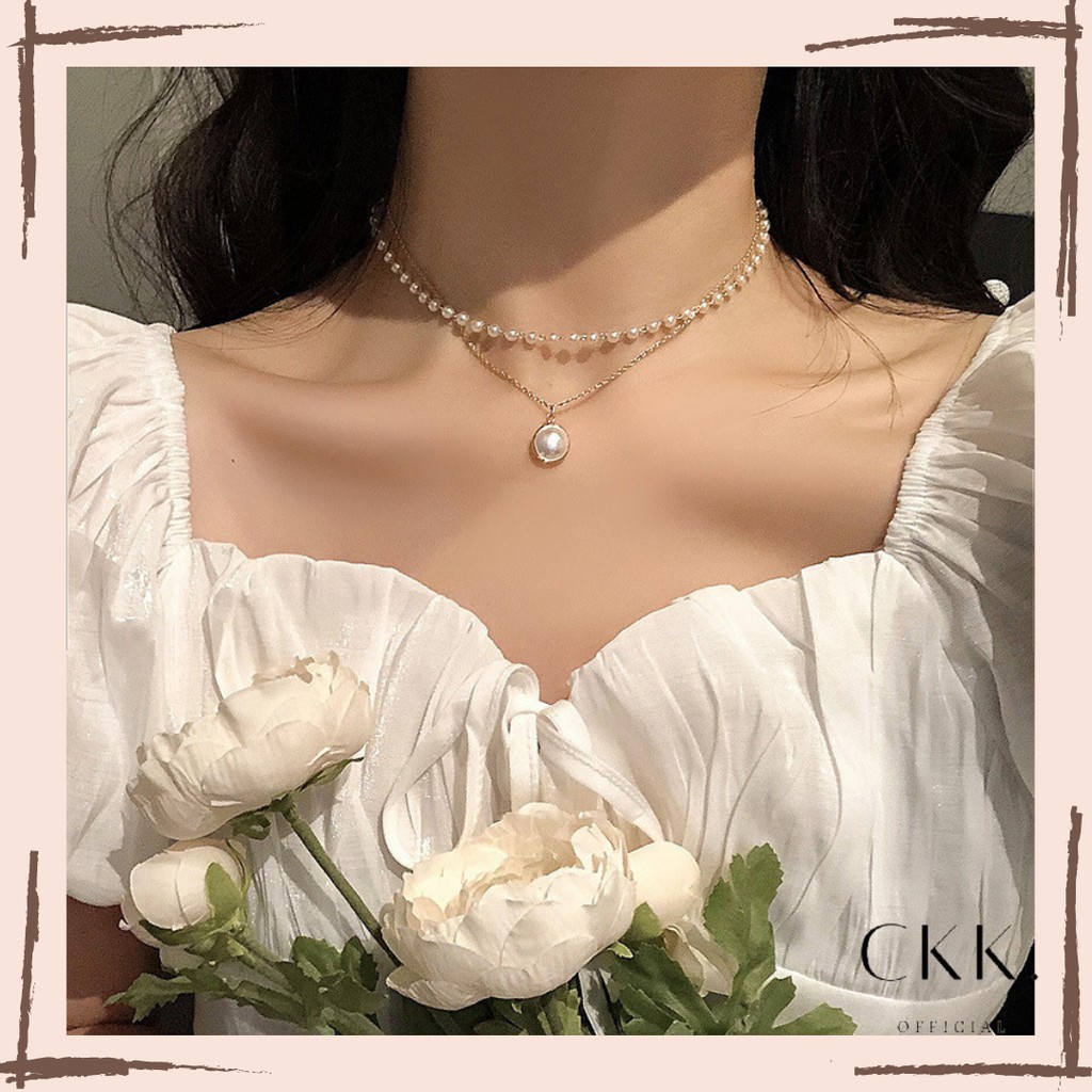 ➰CKK➰ Kalung Rantai Emas layer FA106 Hias Mutiara Gaya Retro Korea Untuk Wanita