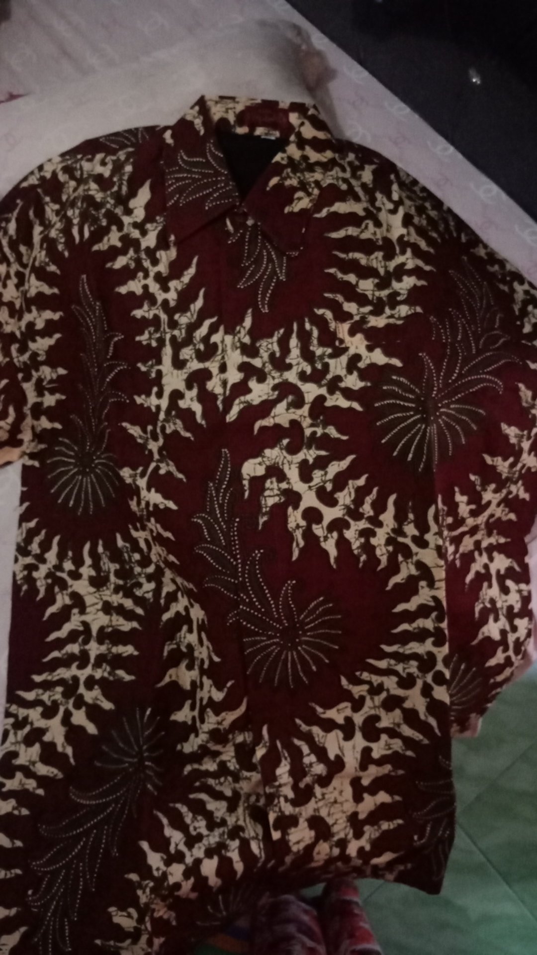 Uwer Merah Kemeja Batik Pria Katun Cabut Full Furing