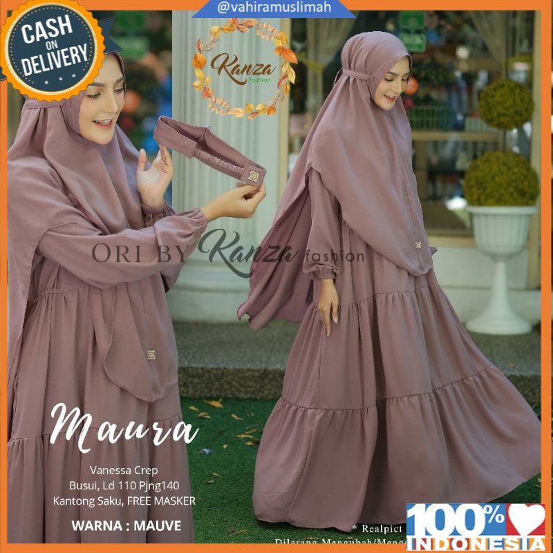 GAMIS MAURA SYARI FREE MASKER gamis syari polos original kanza fashion