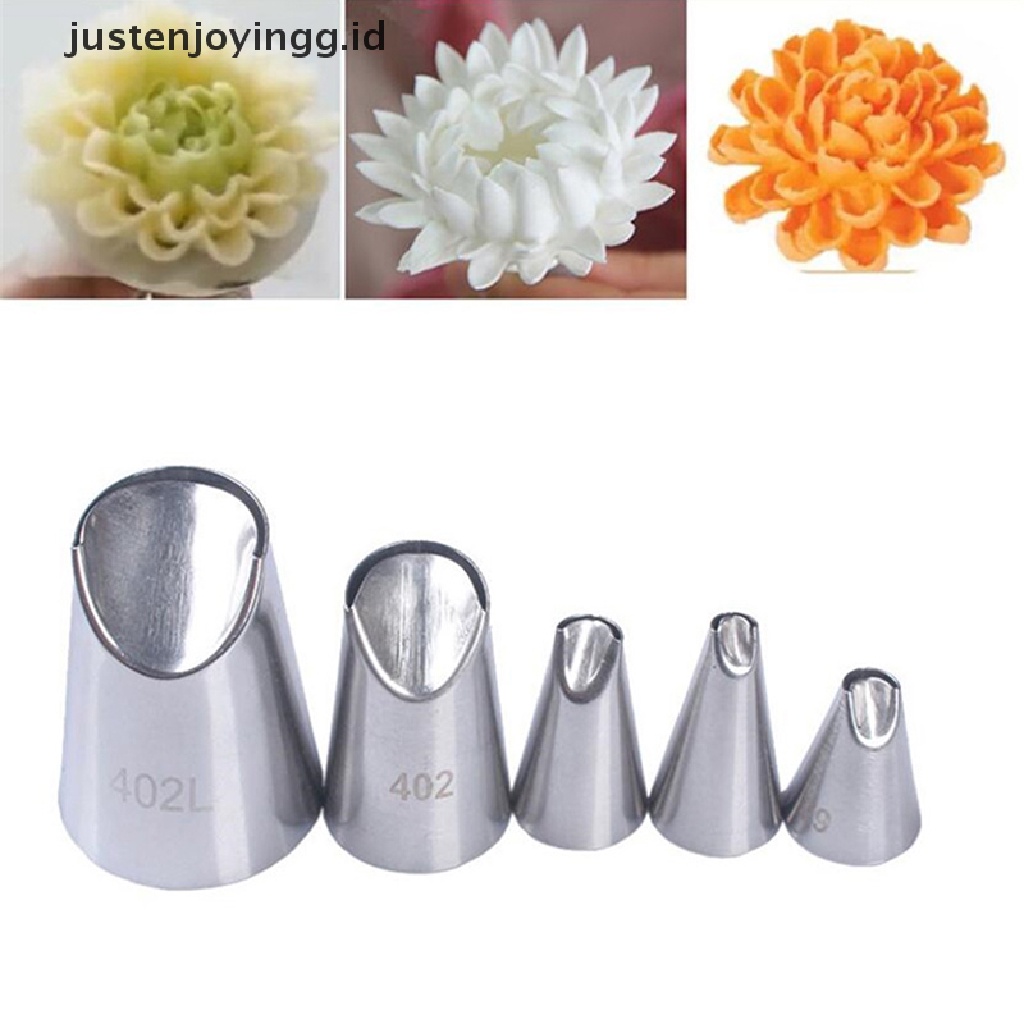 Set 5pcs Ujung Mulut Pipa Icing Desain Chrysanthemum Untuk Dapur