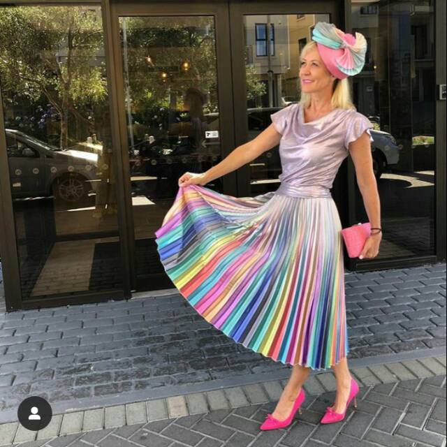 SC6085 Premium Pleated Rainbow Skirt Pakaian Wanita Rok Prisket Midi Import Rok Pelangi