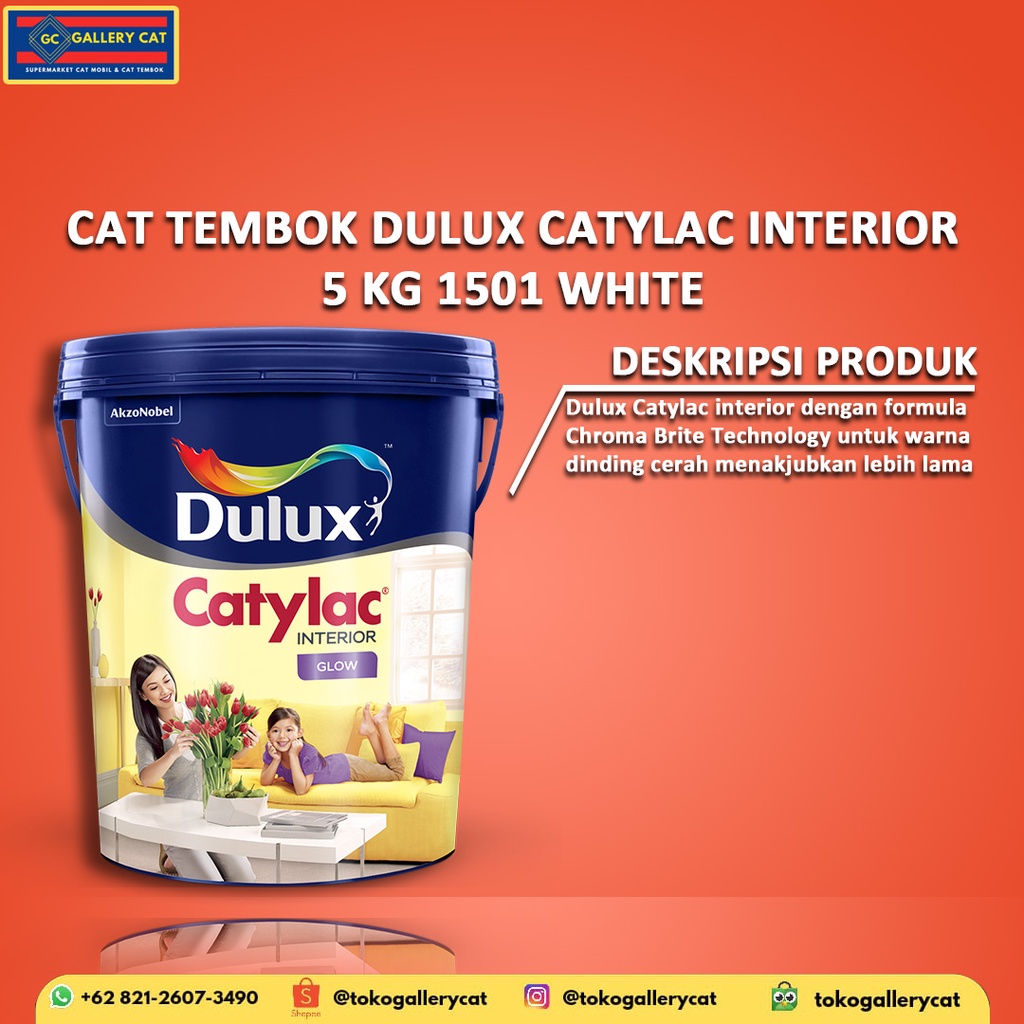 Jual CAT TEMBOK DULUX CATYLAC INTERIOR 5KG 1501 WHITE Indonesia|Shopee ...