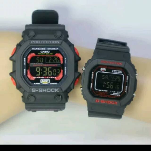 JAM TANGAN COUPLE TERBAIK CASIO G.Shock Gx56 dan Dw5600 Black List Red