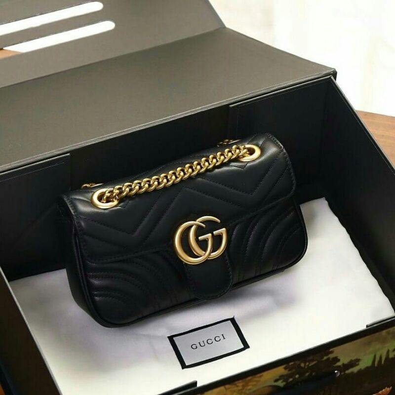 Gucci GG Marmont mini Matelassé Leather shoulder Bag in Black T446744# (Pls baca deskripsi lengkap)