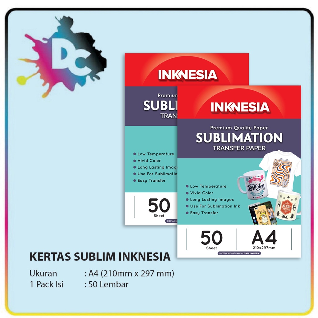 Kertas Sublim Inknesia / Sublimation Transfer Paper A4 isi 50 Lembar