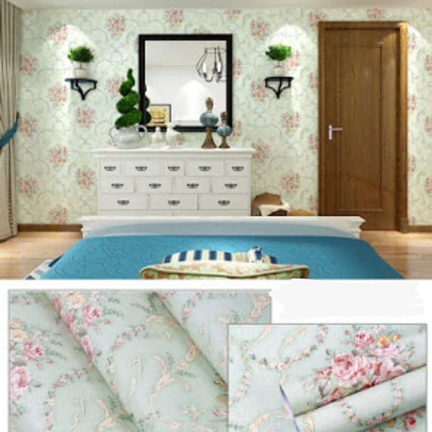 WALLPAPER DINDING MOTIF BUNGA HIJAU TOSCA