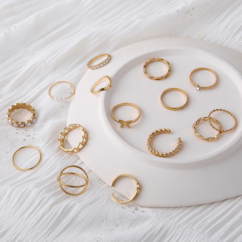 【COD Tangding】15pcs / Set Cincin Jari Telunjuk Desain Kupu-Kupu Mutiara Berlian Gaya Eropa Amerika