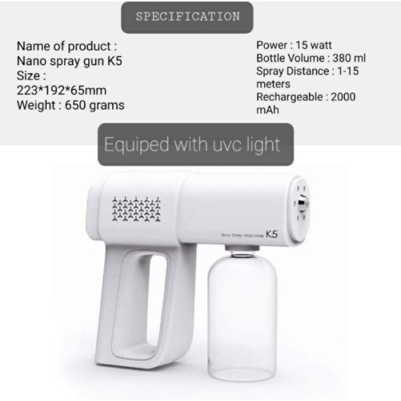 Nano Spray Gun K5 Disinfektan UV Light Wireless Electric Atomiz