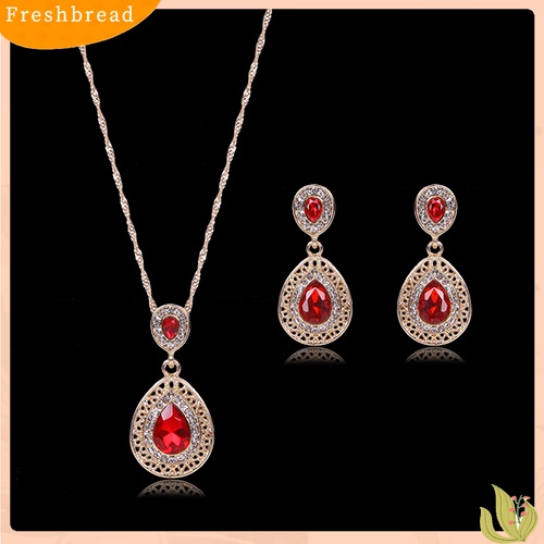 Terlaris Women's Luxury Rhinestone Oval Charm Necklace + Drop Dangle Earrings Jewelry Set