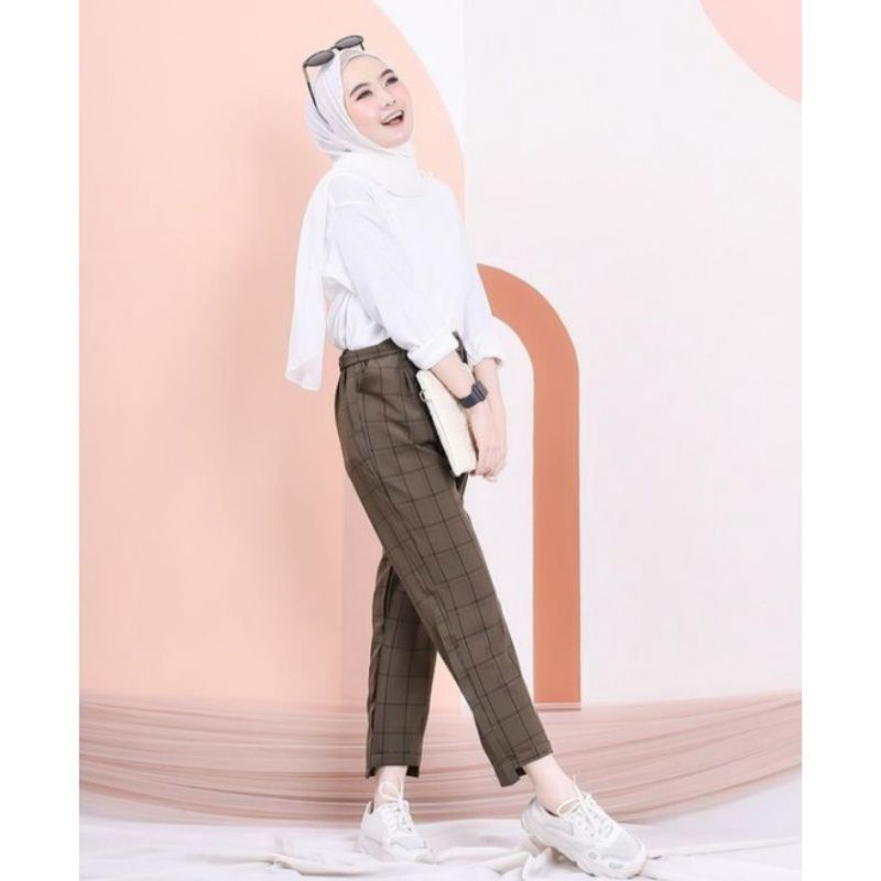 Celana Baggy pants Kotak / celana tartan / celana kotak korea