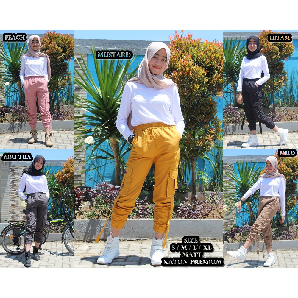 Celana Jogger Wanita | Jogger Pants Katun Stretch [ Bahan Melar/Elastis ]