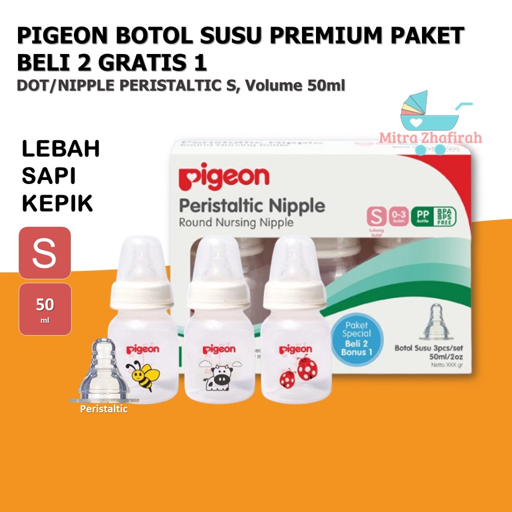 ✅MZ✅ PIGEON Paket beli 2 gratis 1 Botol Susu Nipple Peristaltik Premium 50ml - botol susu pigeon 50ml paket beli 2 gratis 1 - paket botol susu pigeon 50ml beli 2 gratis 1 paket 2+1