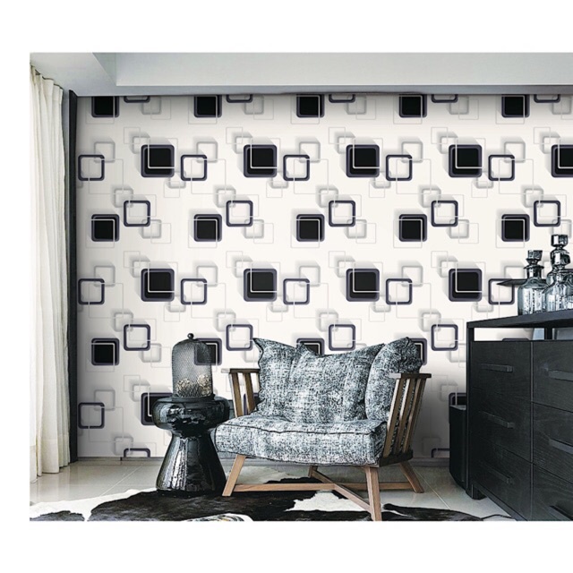 Wallpaper Dinding Motif Kotak Hitam 3D Ukuran Panjang 10Meter x Lebar 45CM