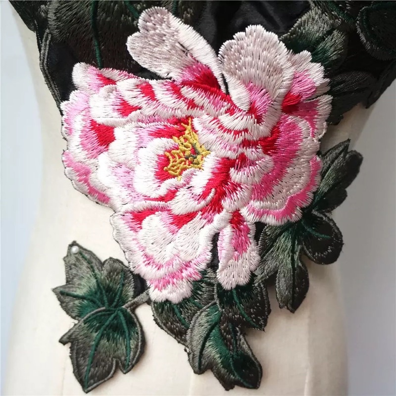 Peony FLowers Leaves 3D Embroidery