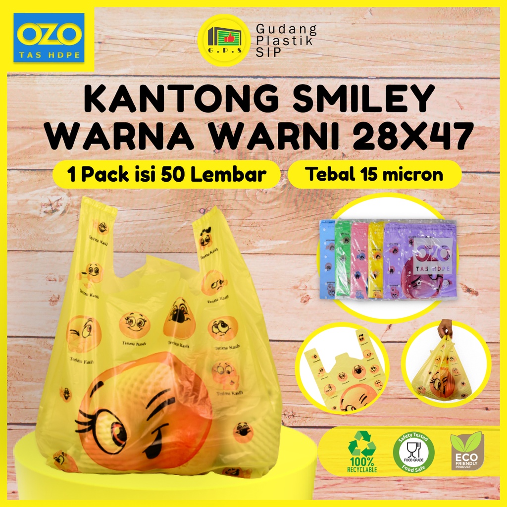 Kantong Plastik Kresek Warna-Warni Tebal  Terima Kasih Smile  UK 28x47 HDPE