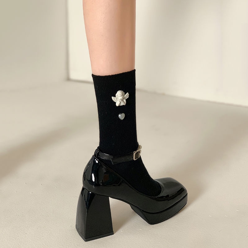 Sepatu Mary Jane Wanita 2022 Musim Semi Periwinkle Biru Mutiara Sepatu Hak Tinggi Non-Slip Fashion R
