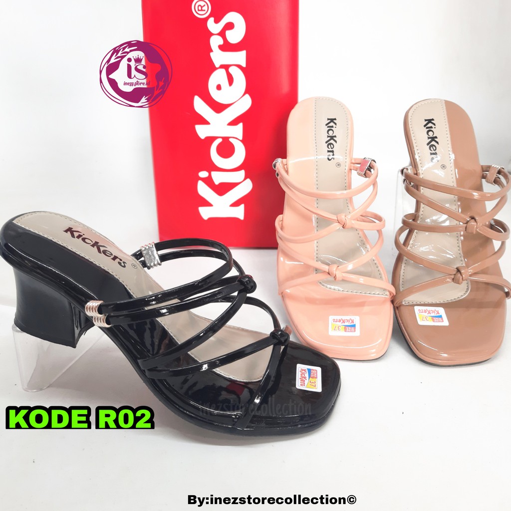 SANDAL HEELS WANITA KICKERS TALI SILANG TERBARU R02 MURAH GROSIR