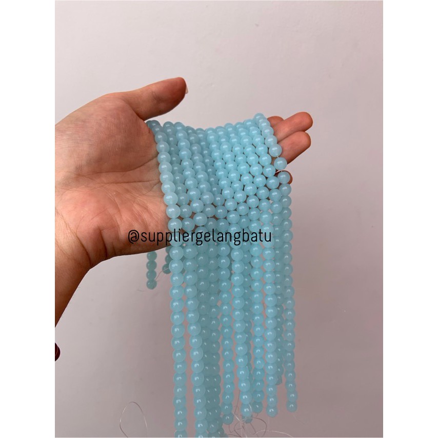 Bahan kalung Gelang clear blue cat eye TANPA JARONG 8mm mata kucing