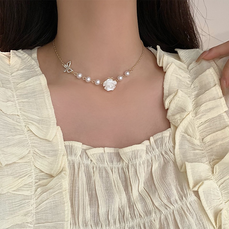 Kalung Choker Rantai Klavikula Hias Mutiara Gaya Vintage