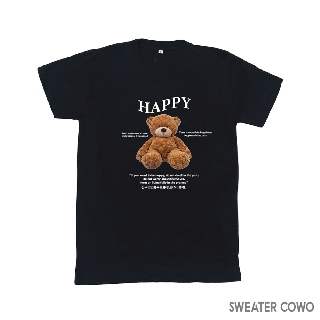 Aviotic Tshirt / Kaos Lengan Pendek HAPPY BEAR ( Sablon ) Unisex Pria &amp; Wanita