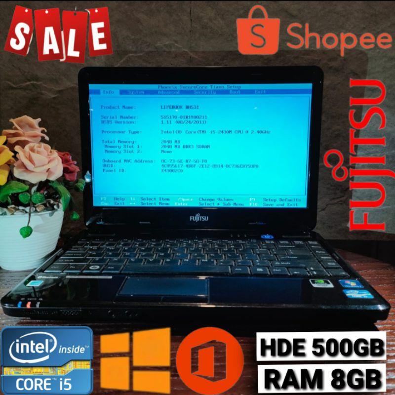 Laptop core i5 fujitsu 8gb
