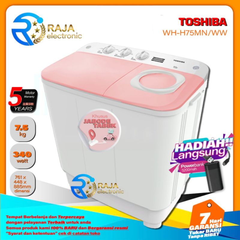 Mesin Cuci Toshiba 2 tabung 7.5Kg WH-H75MN Bergaransi resmi