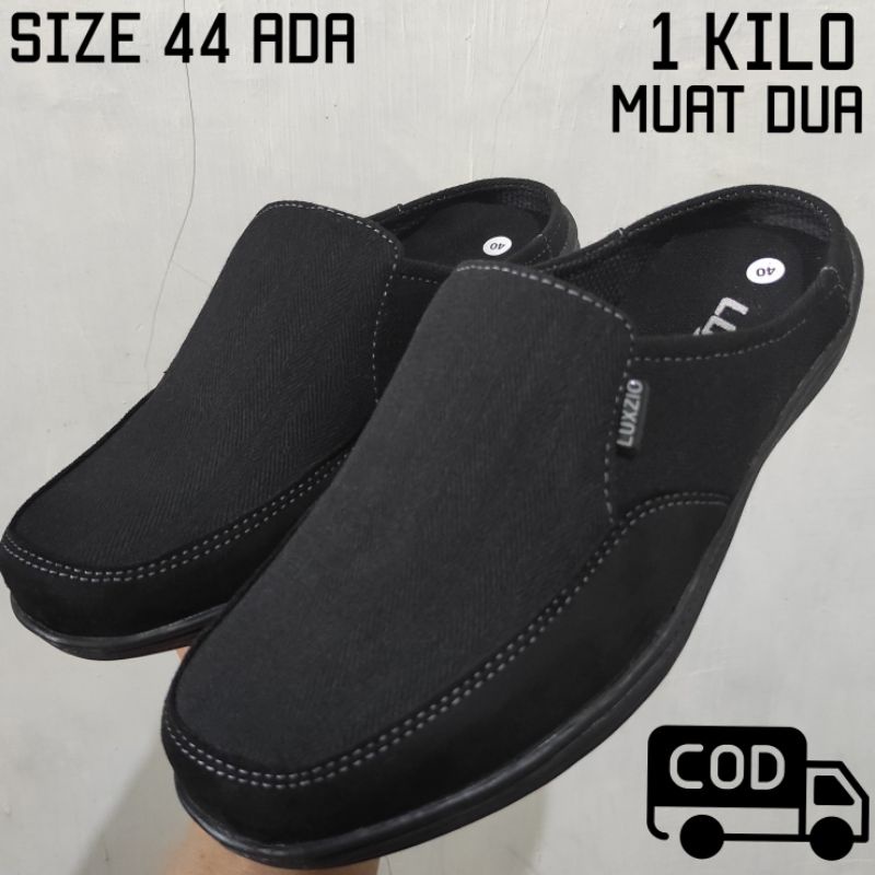 Sepatu Sandal Slop Bustong Pria Kulit Slip On Kasual Sintetis Sol Karet