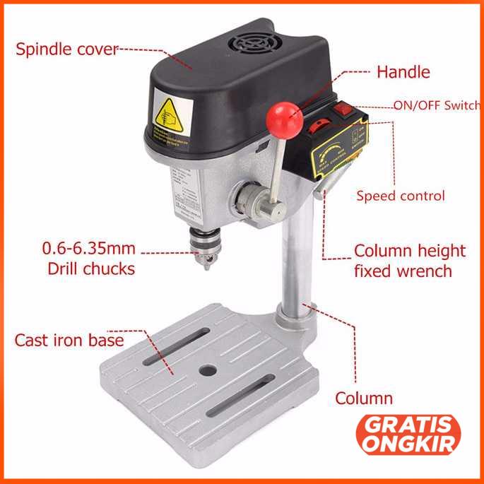 Mesin Bor Duduk Mini Drill Press 0.6-6.5mm 340W 16000RPM ZQ4116