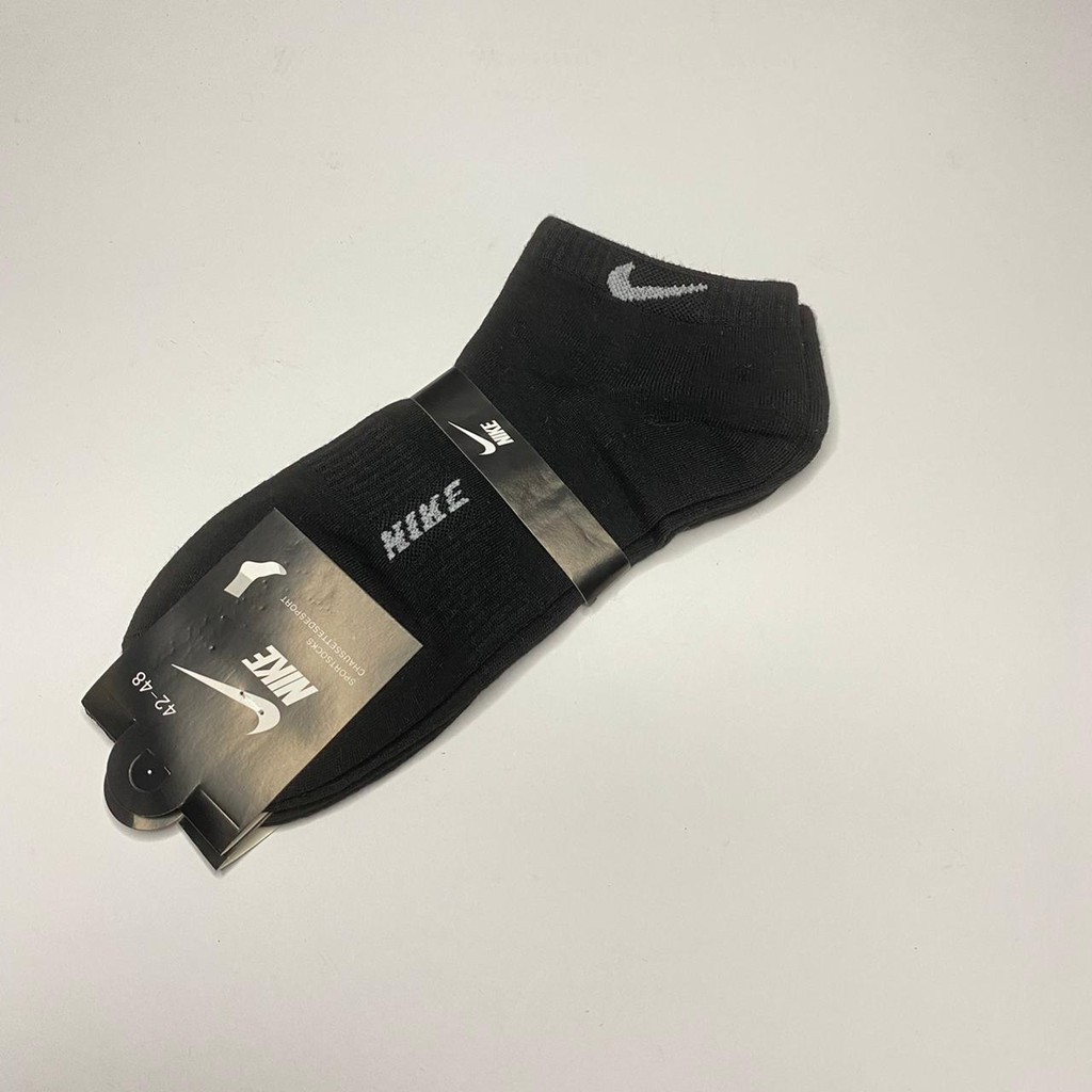 KAOS KAKI NIKE POLOS PRIA WANITA PENDEK TEBAL MOTIF ANTI SLIP GROSIR RESELLER COD SEMATA KAKI-HITAM