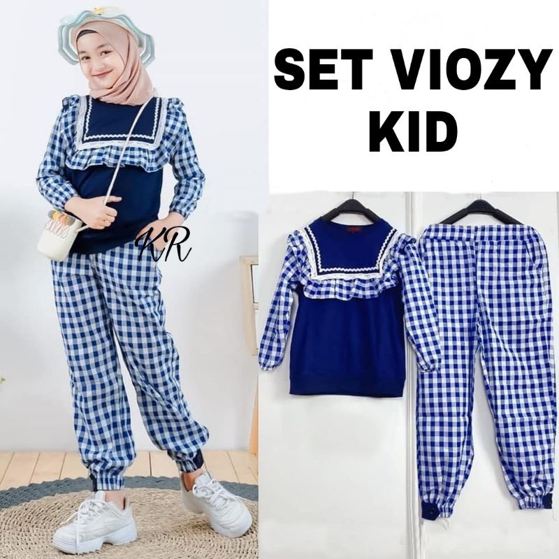 SET CELANA FASHION VIOZY KOTAK KID ANAK / DEWASA,  BABYTERRY KATUN, SETELAN, 2 UKURAN