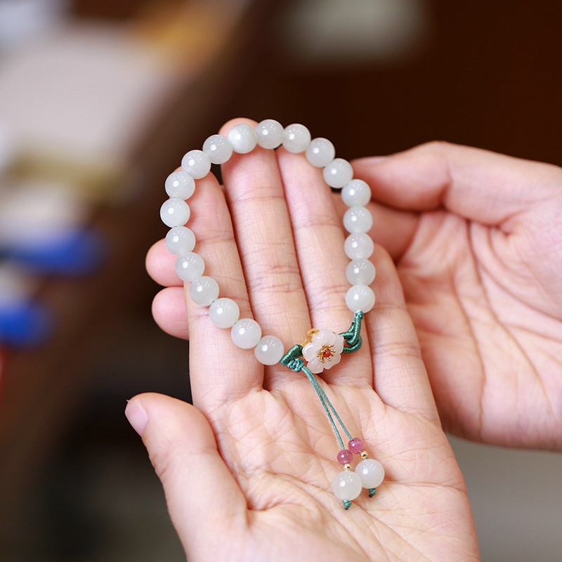 Gelang Tali Kepang Dengan Manik-Manik Giok Hetian Natural Untuk Wanita ACKER