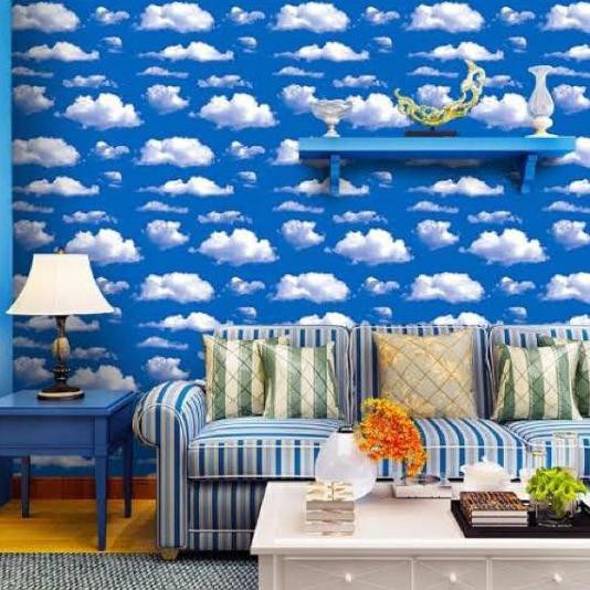 Wallpaper Plafon Atap Rumah Awan Biru Walpaper Kamar Tidur Anak Ruang Tamu Stiker Triplek Kayu GRC (