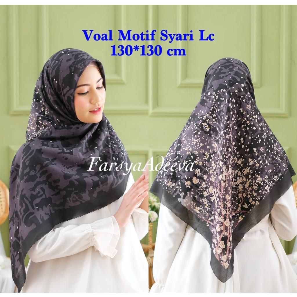 SERAGAM | New Hijab | 130 x 130 |Jilbab Segi Empat Syari Motif LC | Farsya Adeeva Voal Motif Syari L