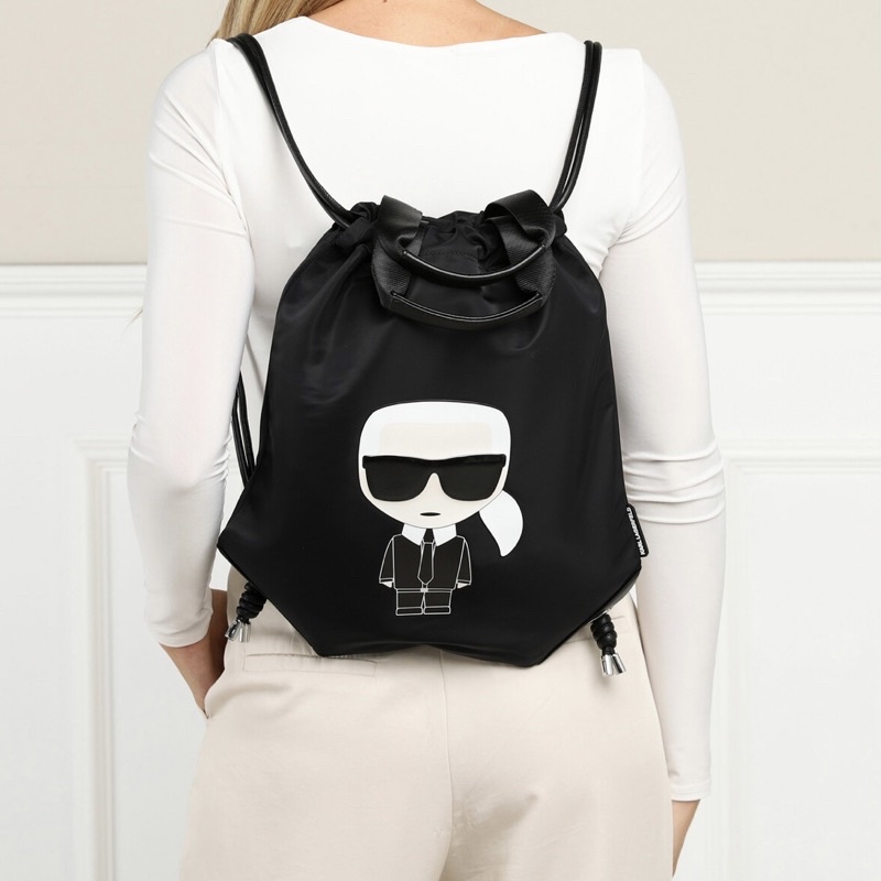 KARL LAGERFELD K/Ikonik Nylon Flat Drawstring Backpack