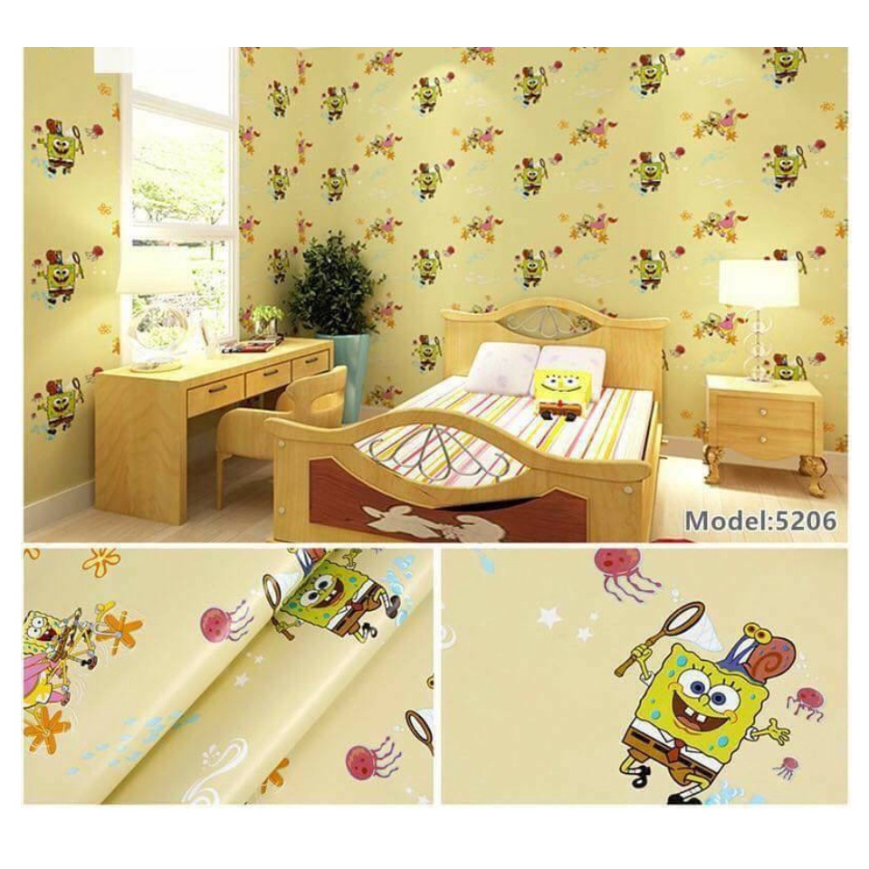 TERMURAH | Wallpaper Dinding | Size 45 cm x 10 m | Motif sepongebob | Anti Air SOLUSI DEKORASI