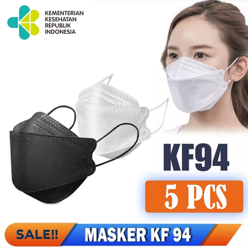 Masker KF94 isi 5pcs &amp;25pcs 3ply Protective Mask Kesehatan Earloop Mask KF 94 Free Konektor Headloop