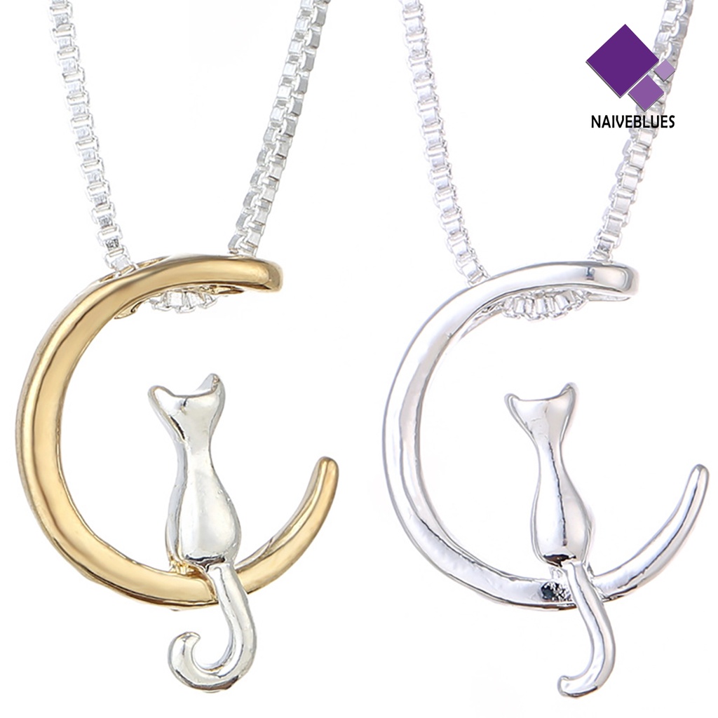 Kalung Desain Kucing Bulan Sabit Bahan Alloy