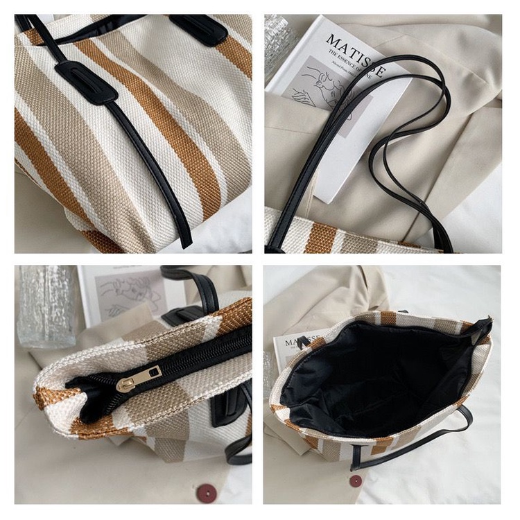 BJ15875 - BLACK/BLUE/KHAKI - TAS BAHU SHOULDERBAG TOTEBAG WANITA MOTIF GARIS FASHION IMPORT MODIS ELEGAN TERMURAH TERLARIS TERBARU BAGSTORE JAKARTA TAS BATAM EL5875 GT1905 BQ3351 CR7772 JT6003